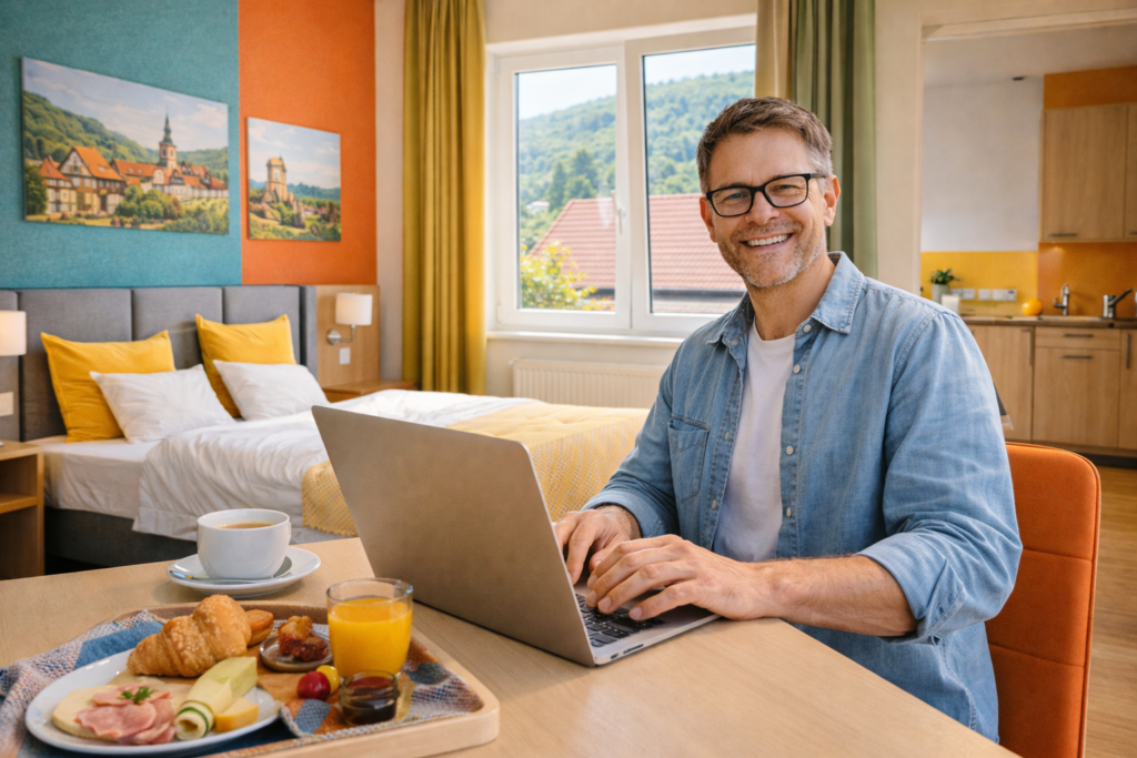 hotel-alternative-lohr-am-main-apartment-arbeiten Hotel Alternative Lohr am Main mit modernem Apartment, Arbeitsplatz und Frühstück für flexible Aufenthalte